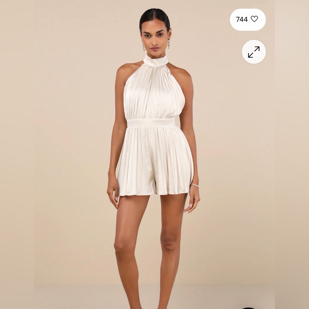 NWT Lulus Cream Satin Pleated Backless Romper